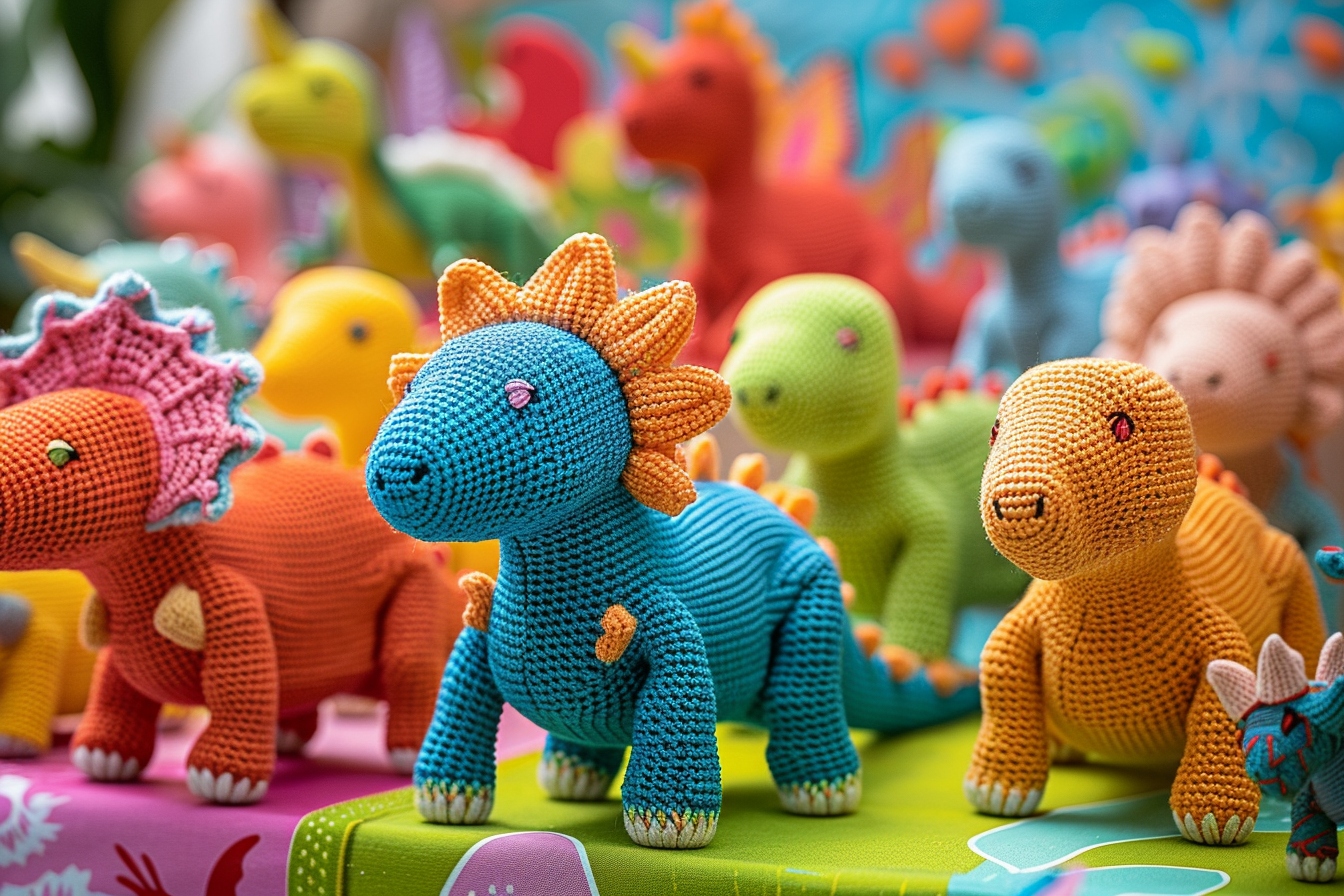 Figurines de dinosaures en tricot
